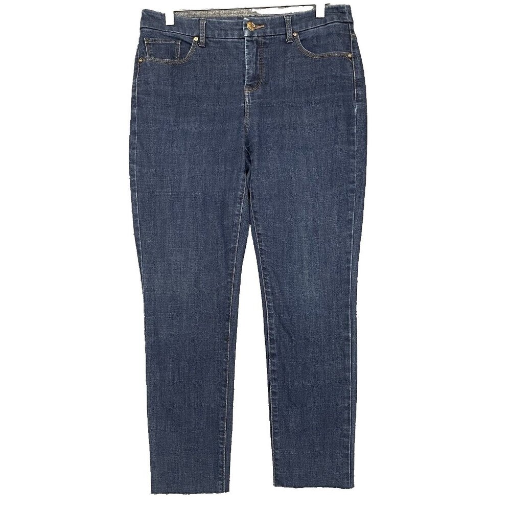 Chicos Jeans Womens 0 Small 4 Blue So Slimming Girlfriend Ankle Raw Hem Stretch‎